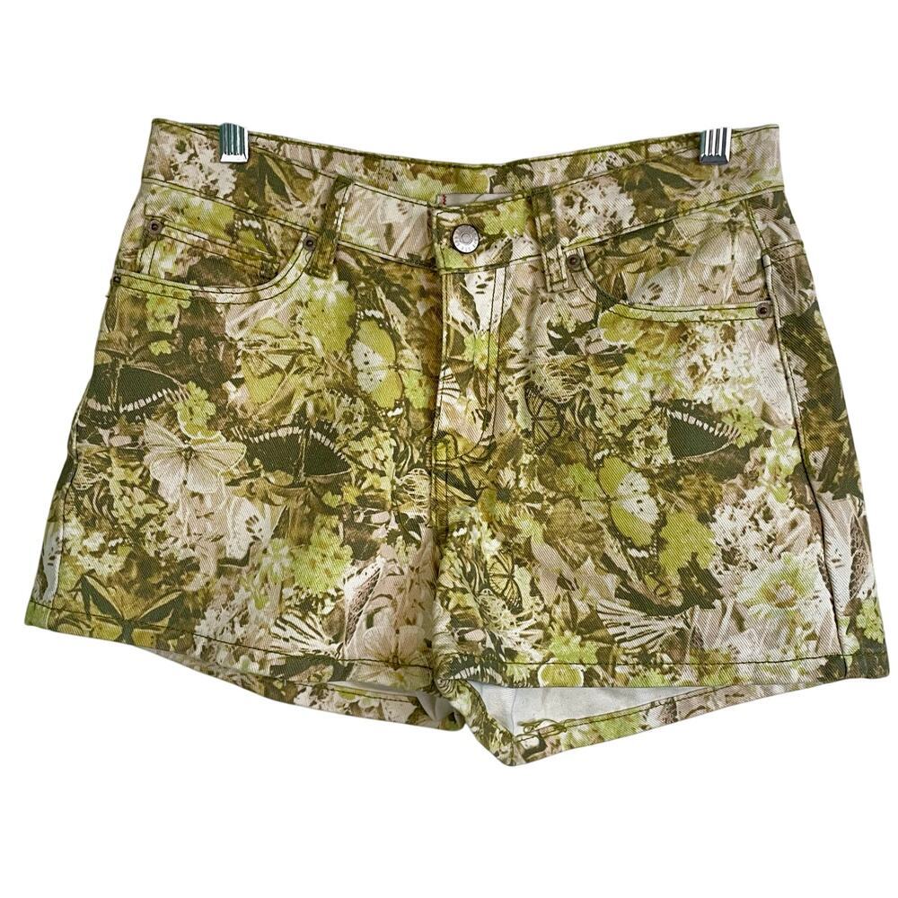 Urban Outfitters BDG Dipped V-Front Botanical Print Denim Shorts Size 27" (4)